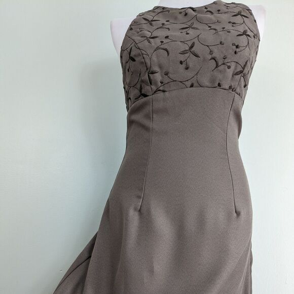 Vintage Bill Levkoff Prom Dress Maxi Gown Strappy Embroidered Taupe Brown 8 - Picture 4 of 9